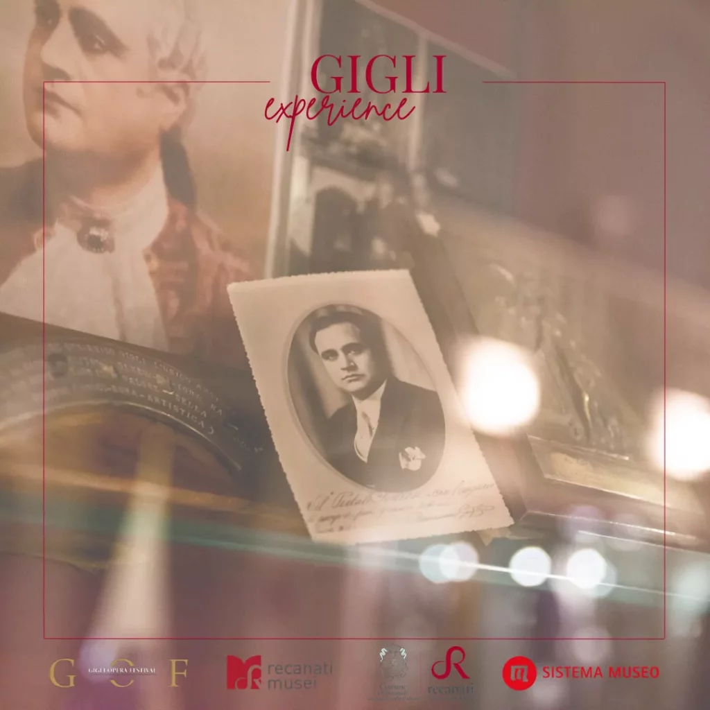 Locandina dell'evento: Gigli Experience con antica fotografia di Beniamino Gigli.